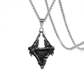 Macro view of vintage stainless steel Horus Eye winged pyramid pendant on box chain - Eye of Horus + Stainless Steel Chain