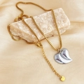 Detail of two-tone stainless steel box chain with polished silver heart pendant - Two-tone Heart Necklace