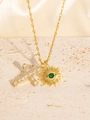 Golden sun pendant necklace with green evil eye and sparkling cross charm jewelry - Gold Necklace with Cross and Sun Eye Pendant (26-2)