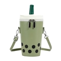 Creative light green milk tea cup shaped crossbody bag with straw and boba dot detail - Matcha Green
