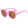 Pink bear ear frames kids sunglasses with round brown lenses and UV400 protection - Bear Ear Style / Lavender