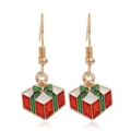Detail of Christmas gift box earrings featuring red and green enamel on gold hooks - Gift Box #35