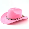 Pink suede cowboy hat detail featuring colorful beaded band and adjustable wind strap - Magenta