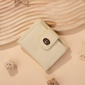 Minimalist beige short folding wallet with golden twist lock and zip fastener - Light Yellow
