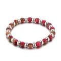 Minimalist red garnet beads and silver stainless steel beads stretch bracelet style - Silver and Pink Style (KB69401-Z)