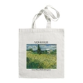 White canvas tote bag with Van Gogh Green Wheat Field print and double handles - Green Wheat Field and Cypresses