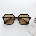 Occhiali da sole esagonali con montatura nera e lenti color ambra per uno stile all'aperto - Marrone Scuro