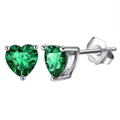 Elegant S925 sterling silver heart-shaped stud earrings with emerald green zircon stones - Emerald Heart Style (APE32-5LV)