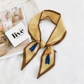 Yellow silk-like scarf with brown edges and artistic leaf pattern for bag decoration - 6x100cm / Yellow Figure