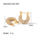 Close-up of 18k gold plated C-shaped hoop earrings with dimensions 1.5cm by 1.8cm - White Zirconia C-Shape Style (JDE2023244-WT)