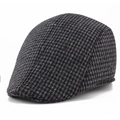 Detail of classic black and grey houndstooth pattern on warm brushed wool flat cap - One Size 58cm / Dark Grey Houndstooth