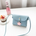 Light blue PU leather crossbody square bag with pink star charm and shoulder strap - Blue