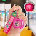 Pink Lotso strawberry bear TV glowing keychain with silicone strap and gold metal clasp - Mini Glowing TV-Pink Strawberry Bear