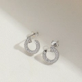 Sparkling silver hoop stud earrings with pavé diamond accents in a minimalist design - Hollow Silver Round
