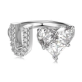 S925 sterling silver adjustable open ring with heart-shaped zircon and letter U detail - Silver Letter U