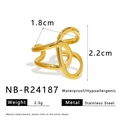 Macro view of crossover open ring in 18K gold-plated stainless steel material - Asymmetrical Winding Geometric Style (NB-R24187) / Adjustable Open