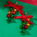 Christmas bow earrings with red velvet ribbons and festive green and gold bells - Red Bow Multi-color Bells