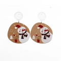 Christmas earrings featuring snowman and tree patterns on brown acrylic studs - Brown Base Christmas Snowman