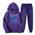 Deep purple fleece sweatsuit with hoodie and joggers featuring blue Tulum Mexico print - S (L) / Purple-TULUM Print Style(3)