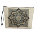 Neceser de lona con estampado de mandala, cierre de cremallera y correa de mano - Estilo 4 - Beige Azul Marino Arena Mandala