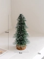Mini green flocked Christmas tree with snow effect on round wood base 15cm height - 15cm Pagoda Christmas Tree