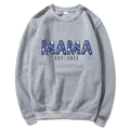 Gray Mama Est 2025 hoodie with floral lettering on white background in flat lay view - Light Gray