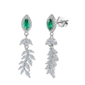 Elegant S925 sterling silver long tassel earrings with emerald zircon leaf design - Set Lze27-p