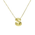 Detail of 18K gold letter S bubble pendant with stainless steel box chain necklace - Gold S