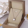 Collier minimaliste en acier titane argenté avec diamant rond dans une boîte cadeau - 9090-argent