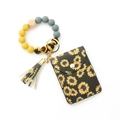 Sunflower pattern silicone bead wristlet with PU leather mini card wallet and tassel - Sunflower