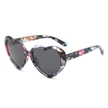 Heart-shaped sunglasses with dark grey polarized lenses and colorful floral frame - Floral Frame Gray Lens Polarized