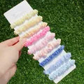 Lot de 8 chouchous élastiques aux couleurs macaron avec motifs à pois sur carte - 9 pièces Rose Bleu Jaune