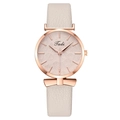 Fashionable women's quartz watch with pink leaf pattern dial and rose gold case - Beige