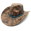 Detail of vintage western cowboy hat with blue suede band and silver metal buckles - M(56-58cm) / Tie-dye Khaki