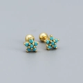 Gold star stud earrings with turquoise stones and secure ball back screw closure - Yellow Gold (Turquoise)
