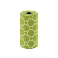 Green biodegradable dog poop bag roll featuring a yellow bone pattern and black core - Grass Green / 1.0 Silk / Eco EPI