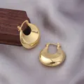Elegant gold drop hoop earrings with a polished crescent design on silk background - Chunky Smooth Hoop / E-024---Gold