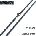 Schwarze vakuumierte Edelstahl-Kordelkette 4mm Breite 600mm Länge für Damen Herren - 600mm x 4mm (600*4mmKN228842-Z)