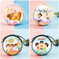 Set of four colorful cartoon round zip pouches with children's day themed illustrations - Round Kids Festival