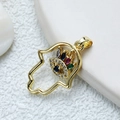 Gold Hamsa hand pendant with colorful gemstones and Evil Eye inlay for DIY necklace - [D3037JC] Colored Gemstone Hamsa Hand