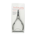 Macro shot of silver cuticle nippers in retail blister card packaging with labeling - 8710 Cuticle Nipper