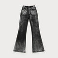 Glitzernde Flare-Jeans mit silbernem Rissmuster und hoher Taille in Dunkelgrau - XS / Sternensilber