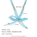 Blue crystal bow pendant necklace with stainless steel beads, 40+5cm length - Transparent Sky Blue
