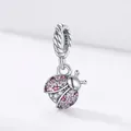 Pink ladybug charm pendant in 925 sterling silver with sparkling zircon stones - Ladybug SCX125