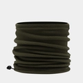 Detailed view of dark green fleece neck warmer with adjustable drawstring and toggle - Neck Warmer / Army Green