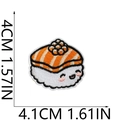 Detail showing cartoon salmon sushi embroidery patch with dimensions 4cm by 4.1cm - Style 15 (Fish Roe Nigiri)