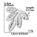 Detailed dimensions of silver leaf earrings in 304 stainless steel with plant vein texture - Radiating leaf / Steel