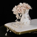 Floral hairpiece with pink silk flowers and elegant artificial pearl tassels in vase - Lily of the Valley Headpiece-Apricot