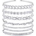 Silver rhinestone and pearl headband set with assorted floral and wave patterns - 6-Piece Set Silver