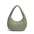 Minimalist bean paste green woven leather dumpling bag with crescent shape and top handle - Travertine Green
